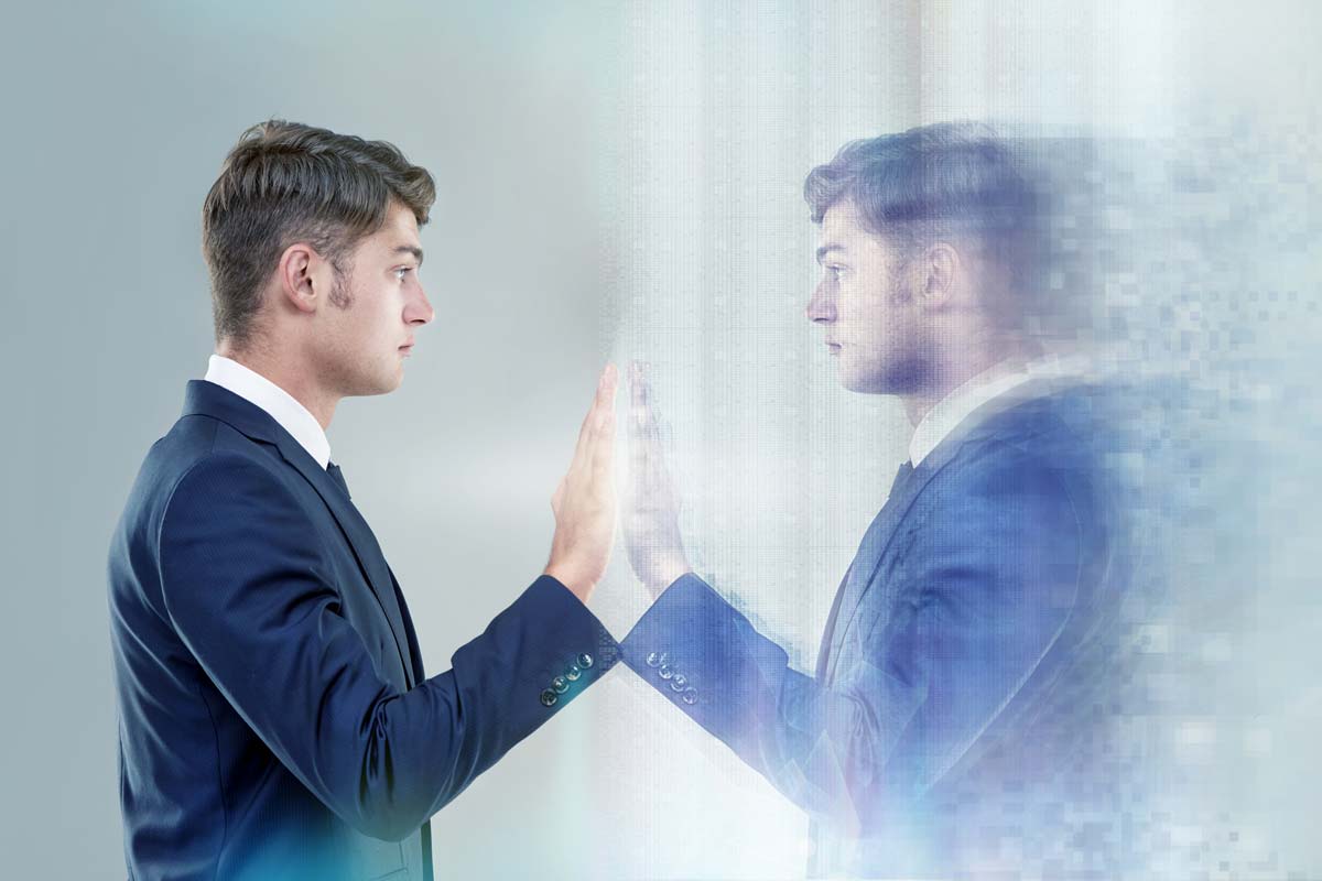 man with schizophrenia looking at himself