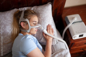 Woman sleeping with CPAP machine