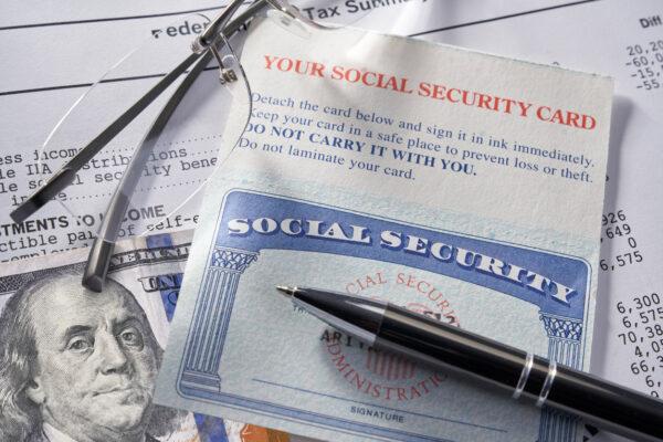 Social Security Card with calculator and money